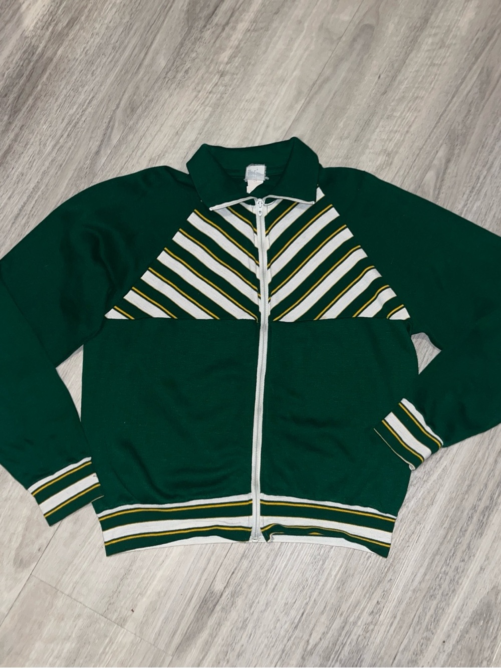 Vintage Green Striped Zip-Up Sweater Jacket